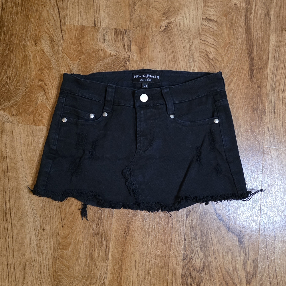 Kettle Black Y2K Black Denim Mini Skirt
